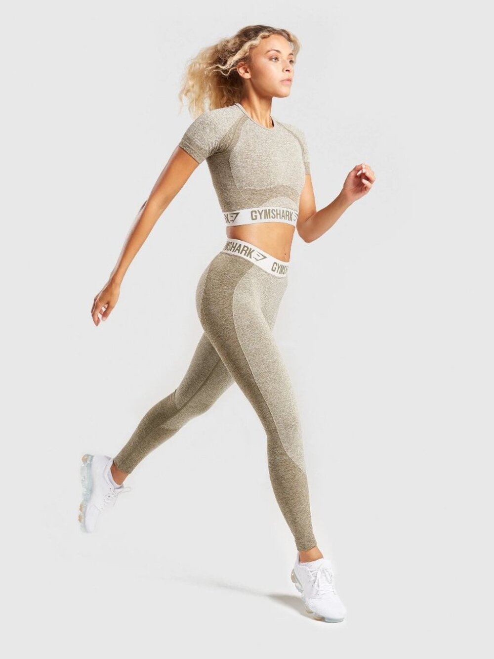 Gymshark Flex SET - Leggings & Cropped Top Khaki/Sand M